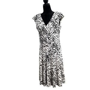 AMERICAN LIVING Size 12 A-Line Women' Dress White/ Black CapSleeve Stretch Knit